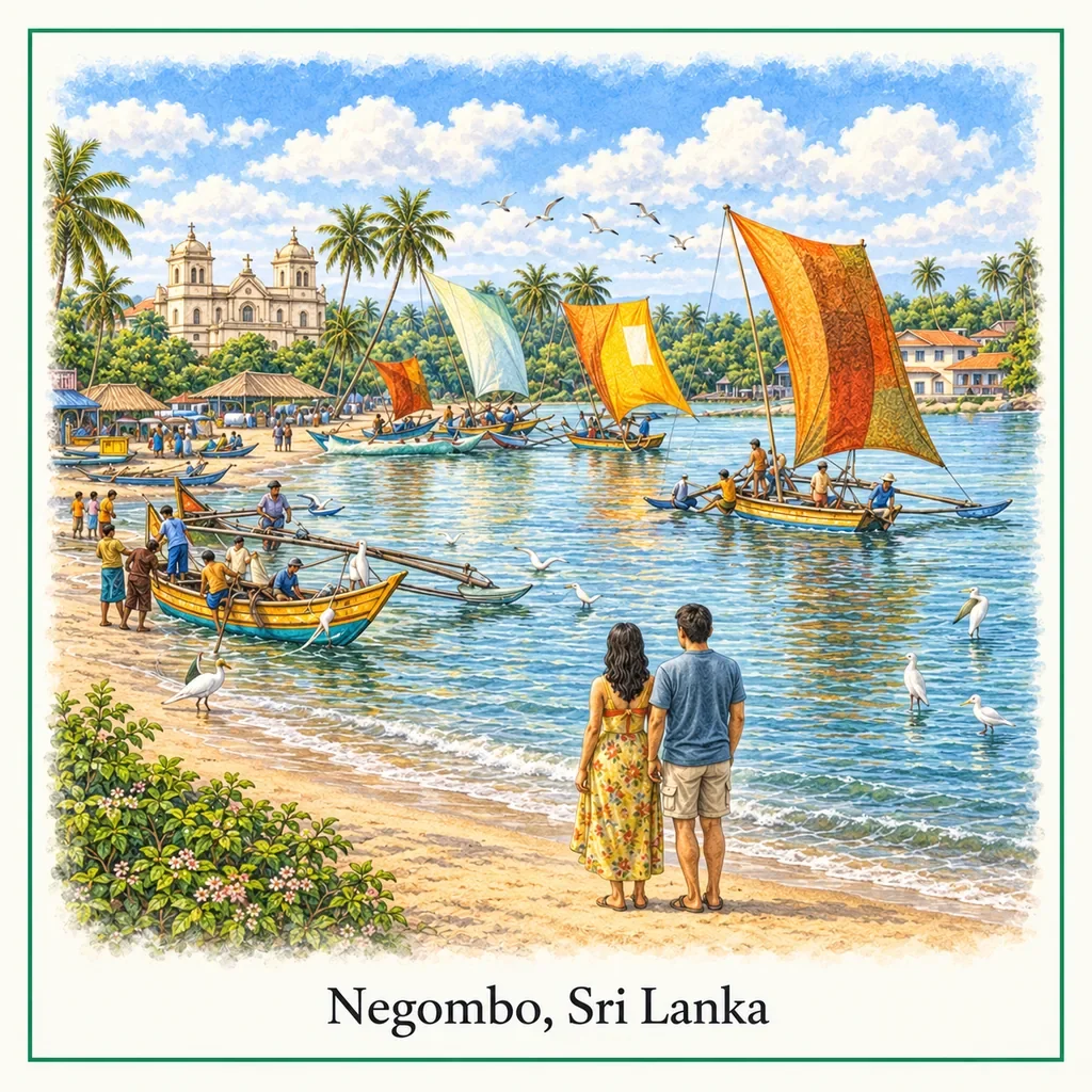 Watercolour postcard of Negombo