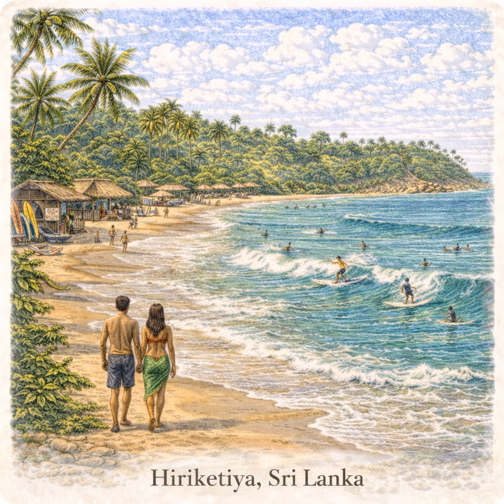 Hiriketiya Sri Lanka surf bay beach palm trees waves south coast