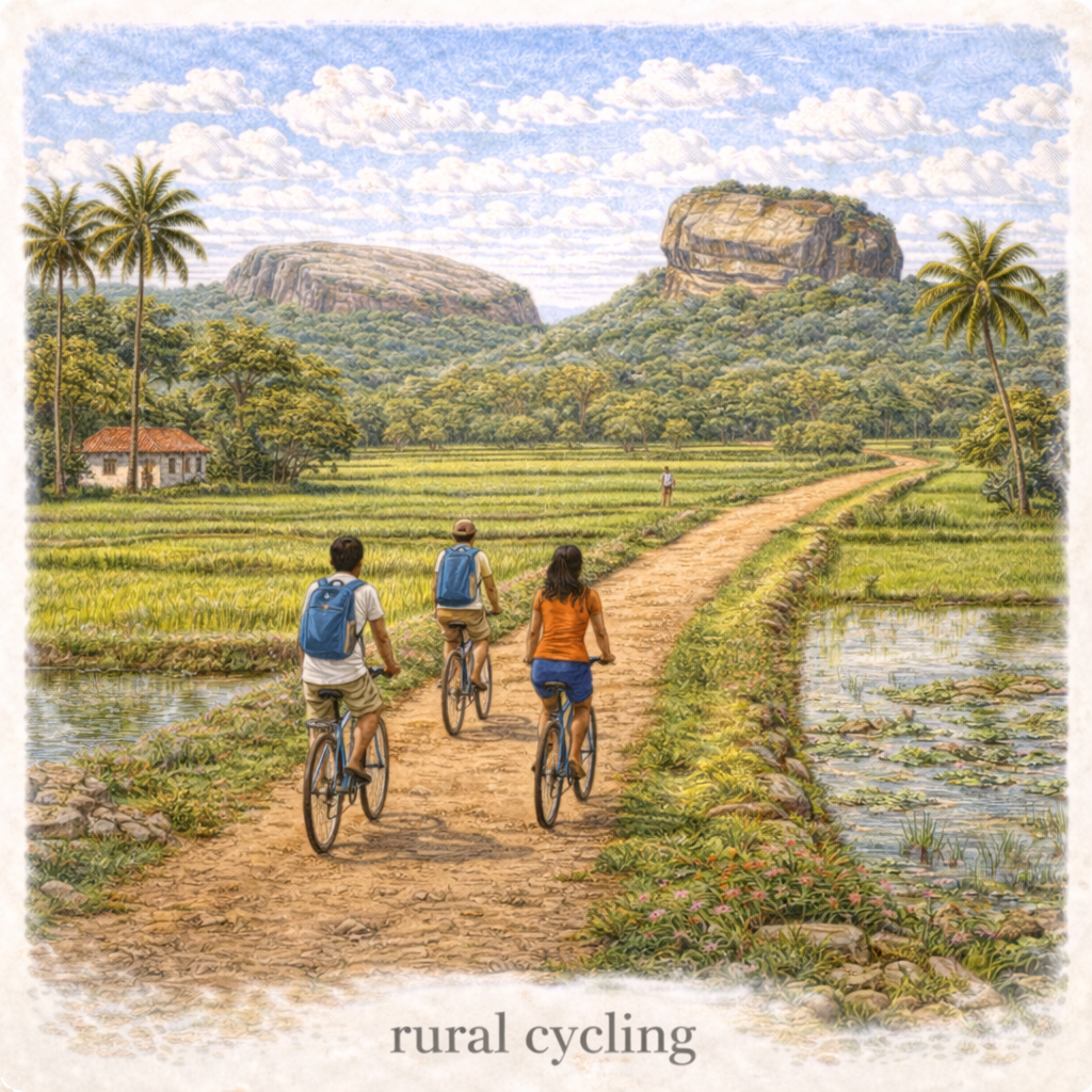 cycling Sigiriya Sri Lanka rural village bike tour rice fields local life