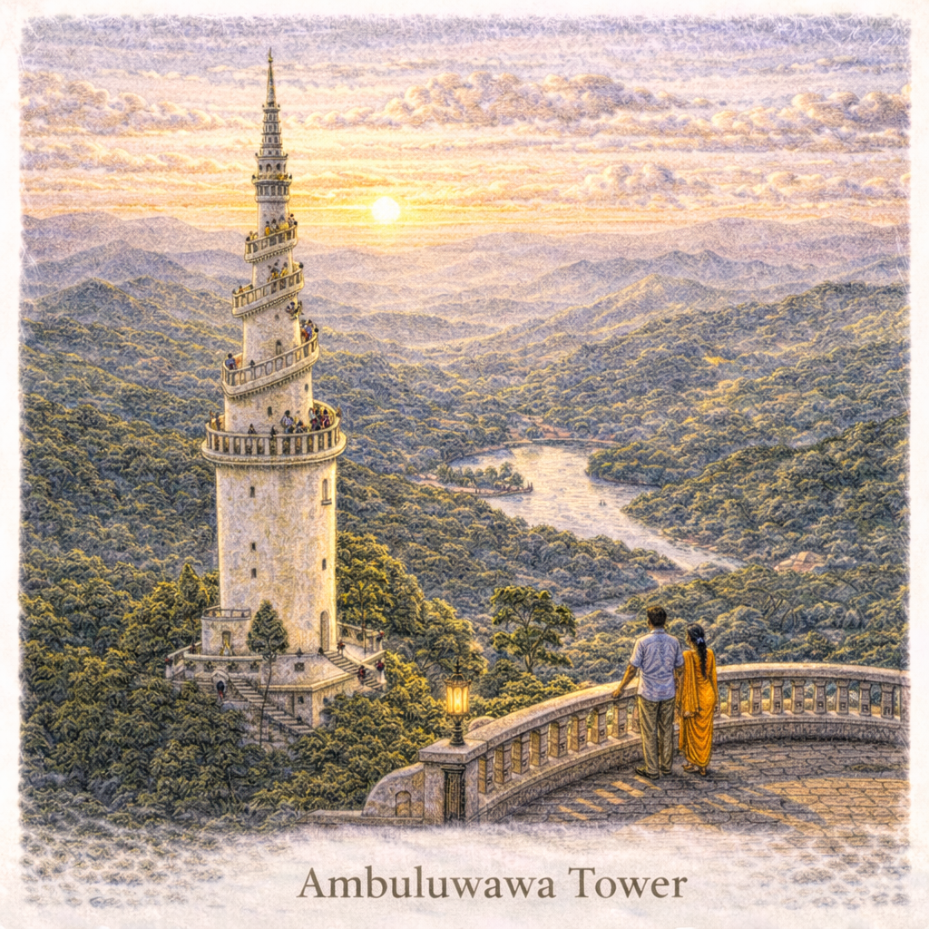 Ambuluwawa Tower Kandy Sri Lanka spiral tower viewpoint panoramic views mountains