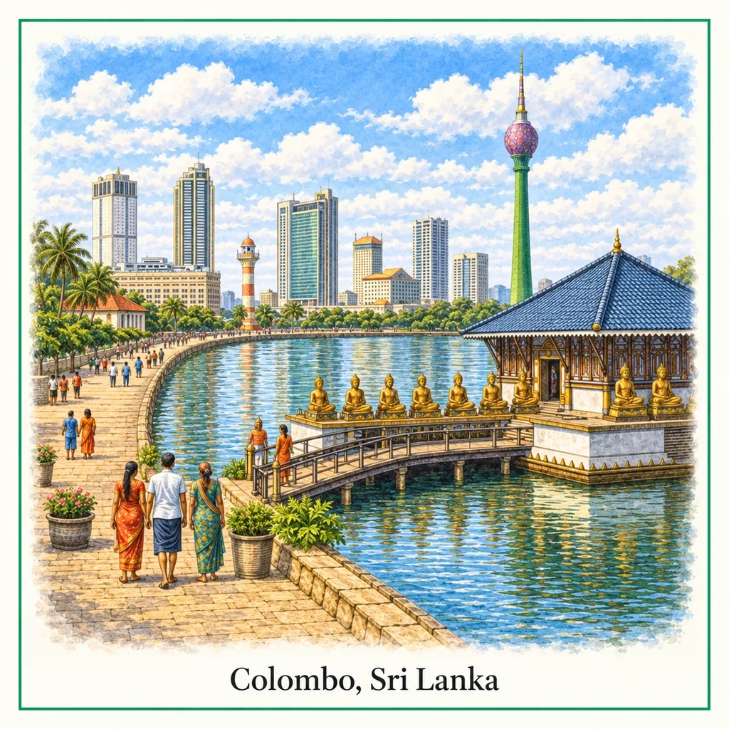 Watercolour postcard of Colombo
