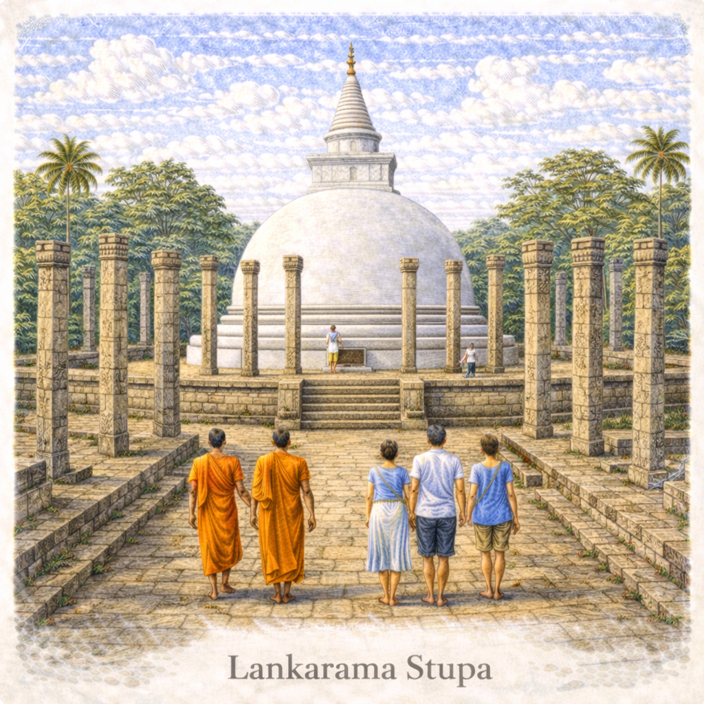Lankarama Stupa Anuradhapura Sri Lanka ancient Buddhist stupa stone pillars sacred site