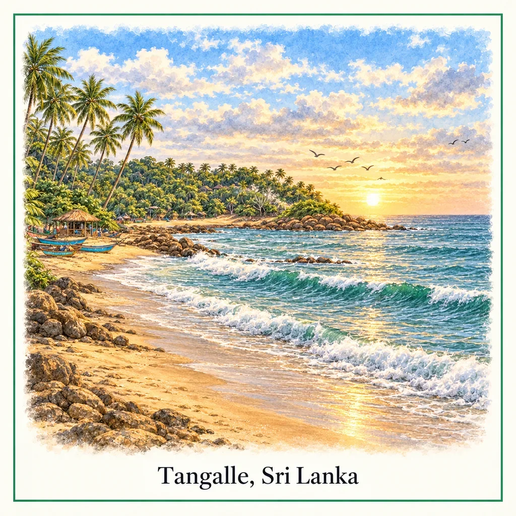 Watercolour postcard of Tangalle