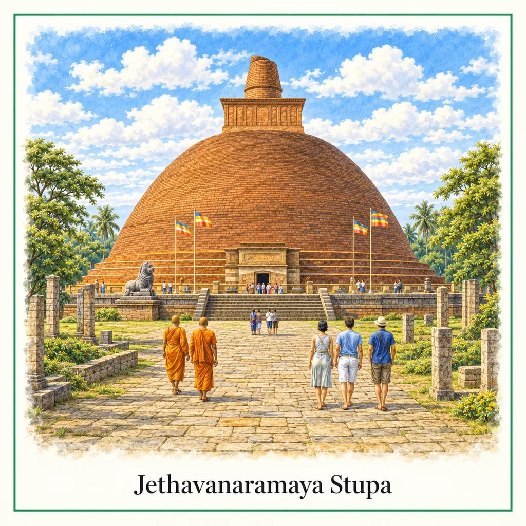 Watercolor postcard: Jethavanaramaya Stupa Anuradhapura Sri Lanka massive brick stupa ancient Buddhist monument