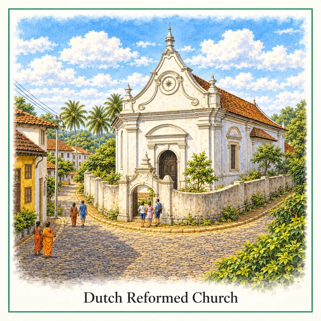 Watercolour postcard of Dutch Reformed Church Galle Fort Sri Lanka historic colonial church landmark things to do