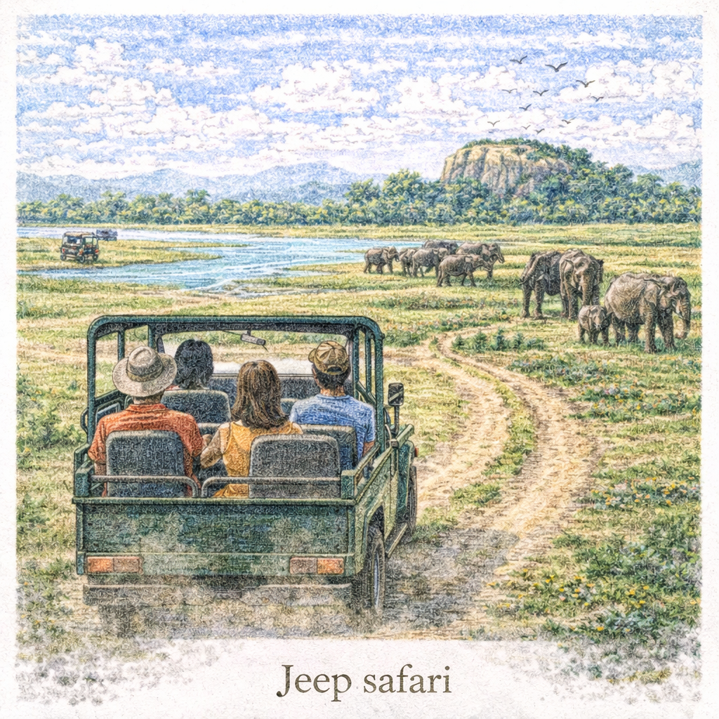 Minneriya National Park jeep safari Sri Lanka elephants safari wildlife experience