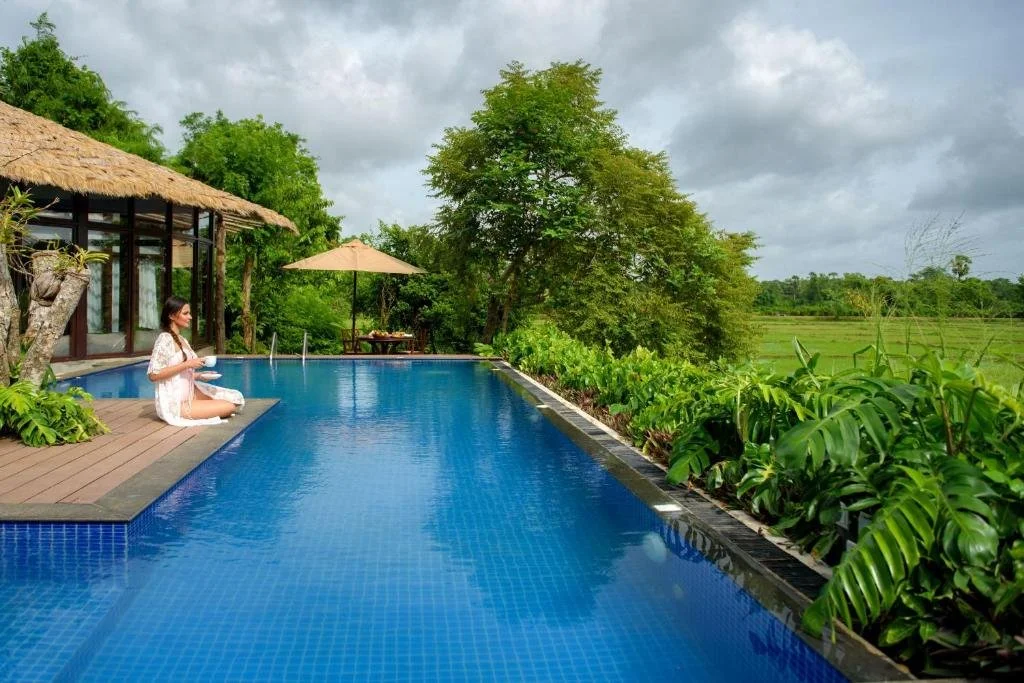 Pool and rice fields at Uga Ulagalla near Anuradhapura