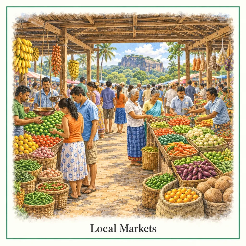 Watercolor postcard: Sri Lanka   Dambulla   local markets 2.0