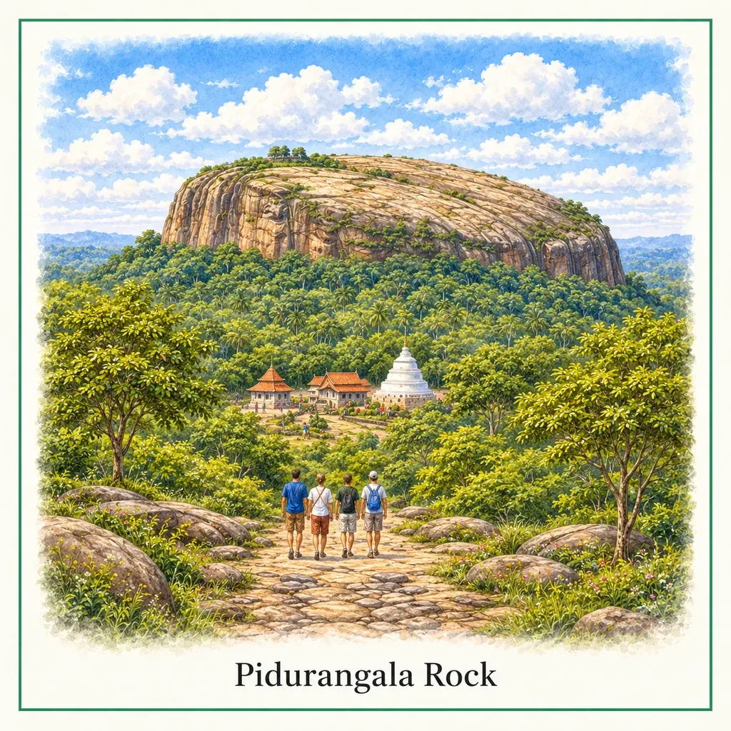 Watercolour postcard of Pidurangala Rock Sri Lanka sunrise hike Sigiriya view viewpoint