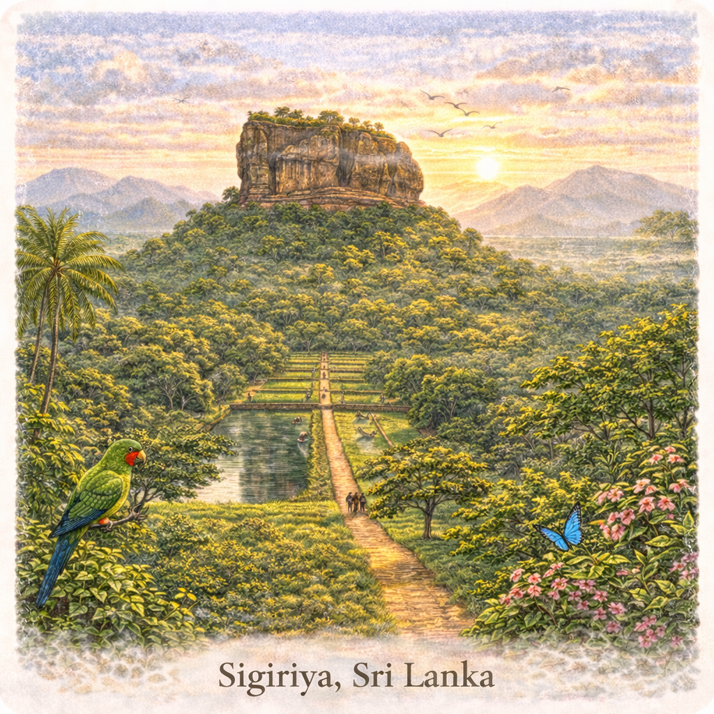 Sigiriya Sri Lanka lion rock fortress jungle unesco landmark sunrise