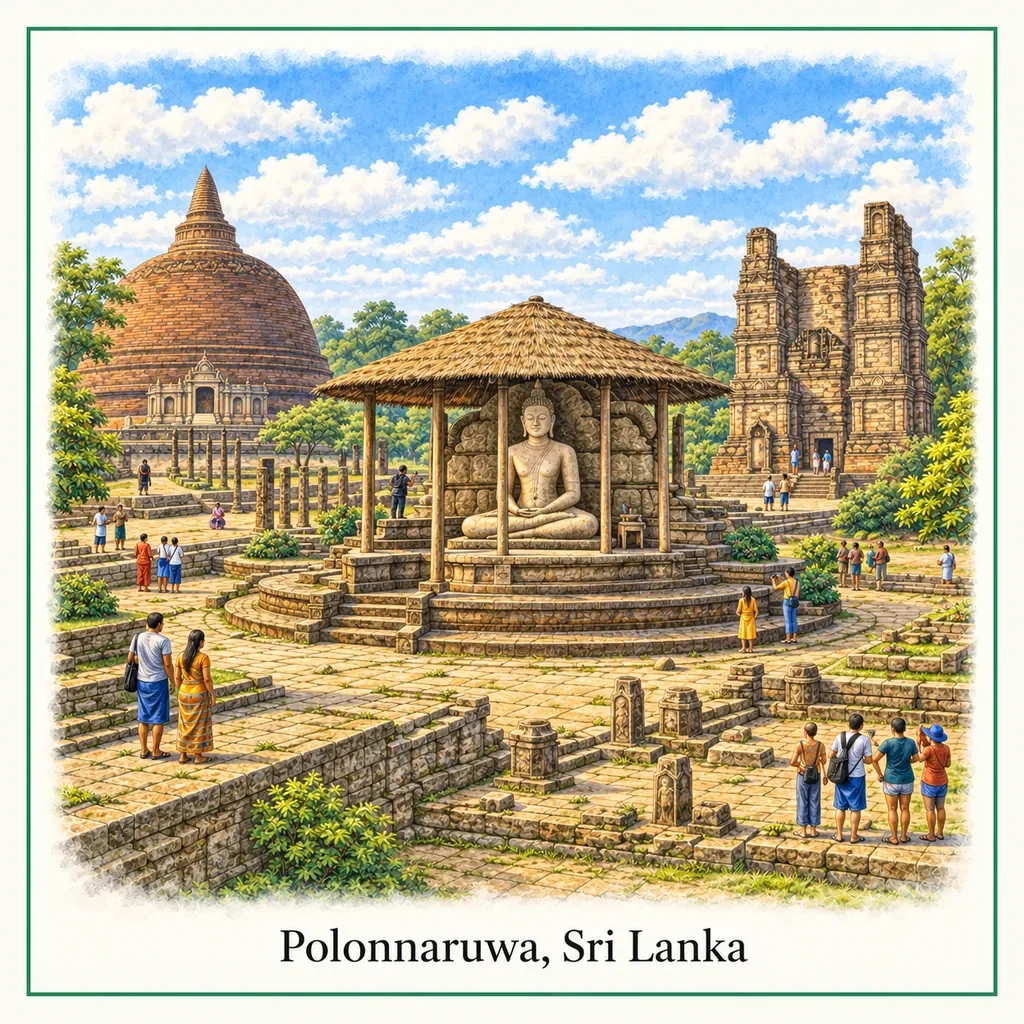Watercolour postcard of Polonnaruwa