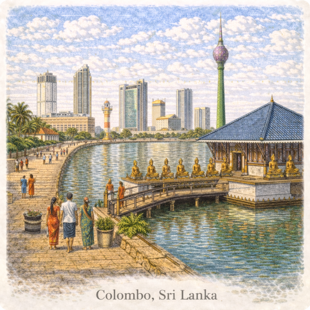 Colombo Sri Lanka city skyline temple lotus tower waterfront