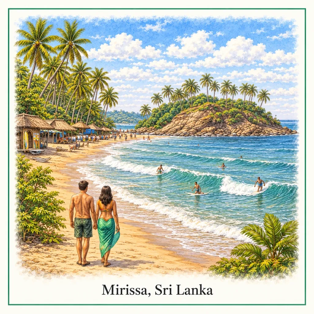 Watercolour postcard of Mirissa