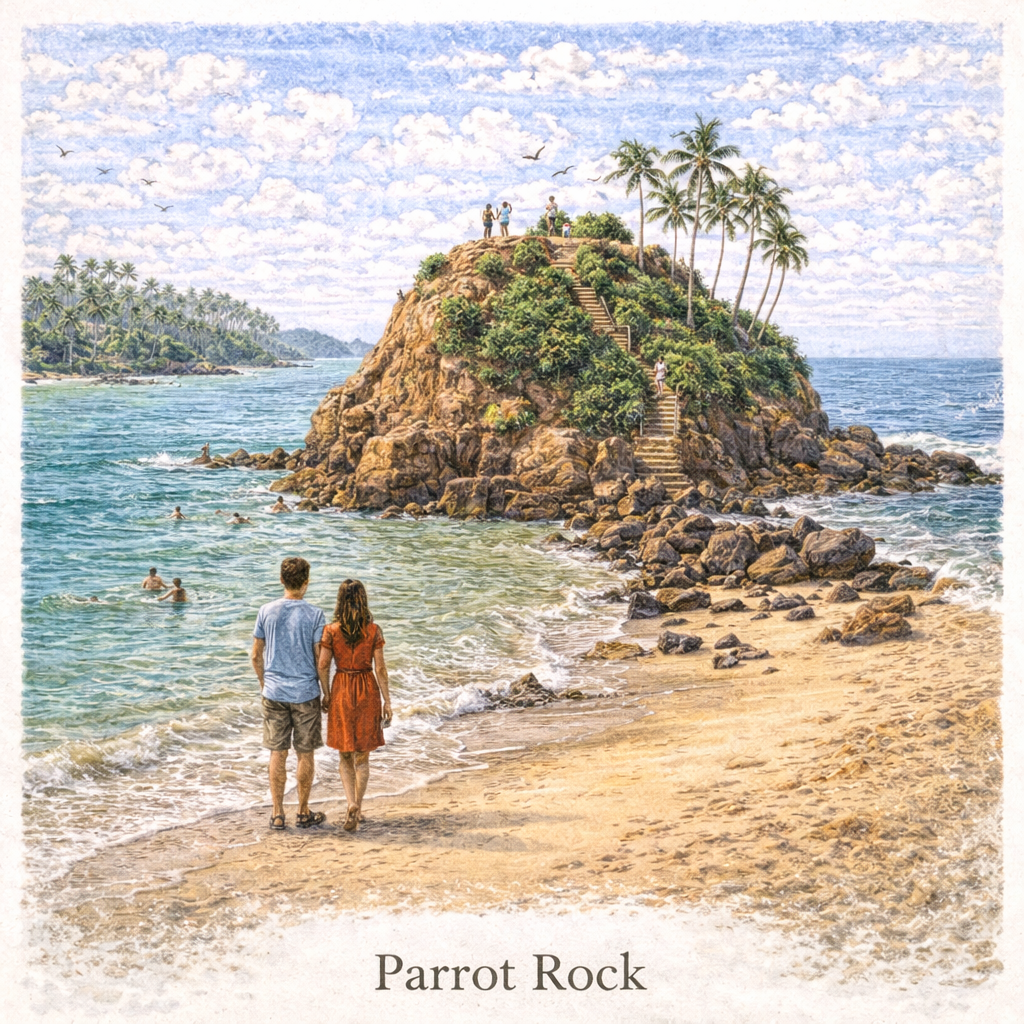 Parrot Rock Mirissa Sri Lanka viewpoint rock island panoramic beach view