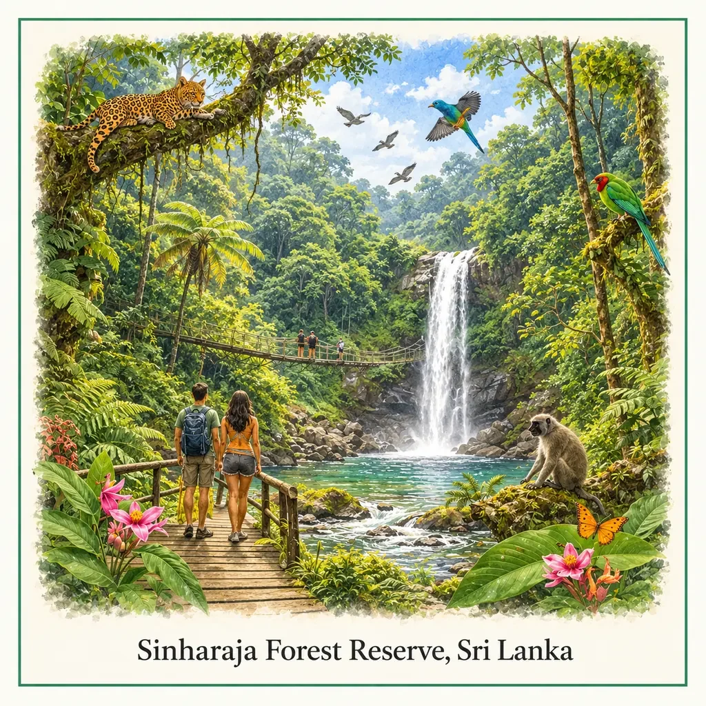 Watercolour postcard of Sinharaja Forest Reserve