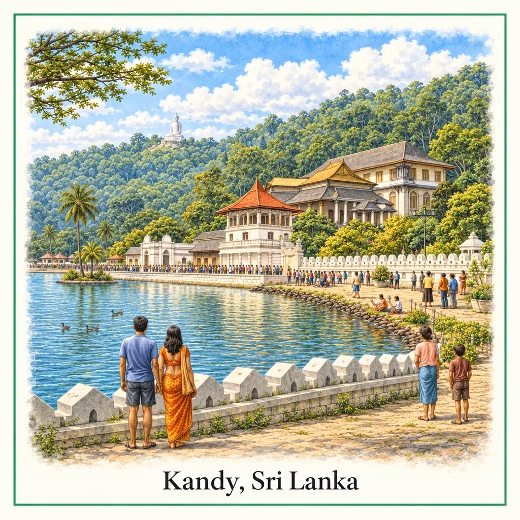 Watercolour postcard of Kandy