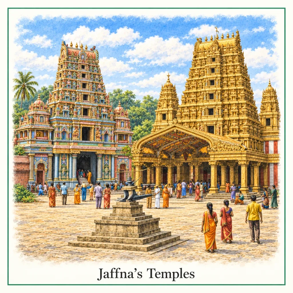 Watercolour postcard of Jaffna local crafts Sri Lanka handicrafts weaving pottery traditional artisan culture