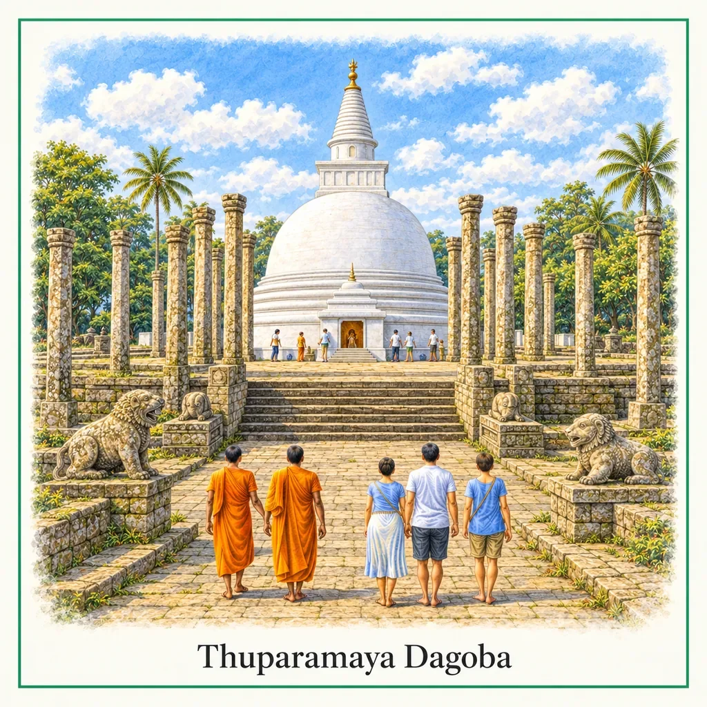 Watercolor postcard: Thuparamaya Dagoba Anuradhapura Sri Lanka oldest stupa sacred Buddhist landmark