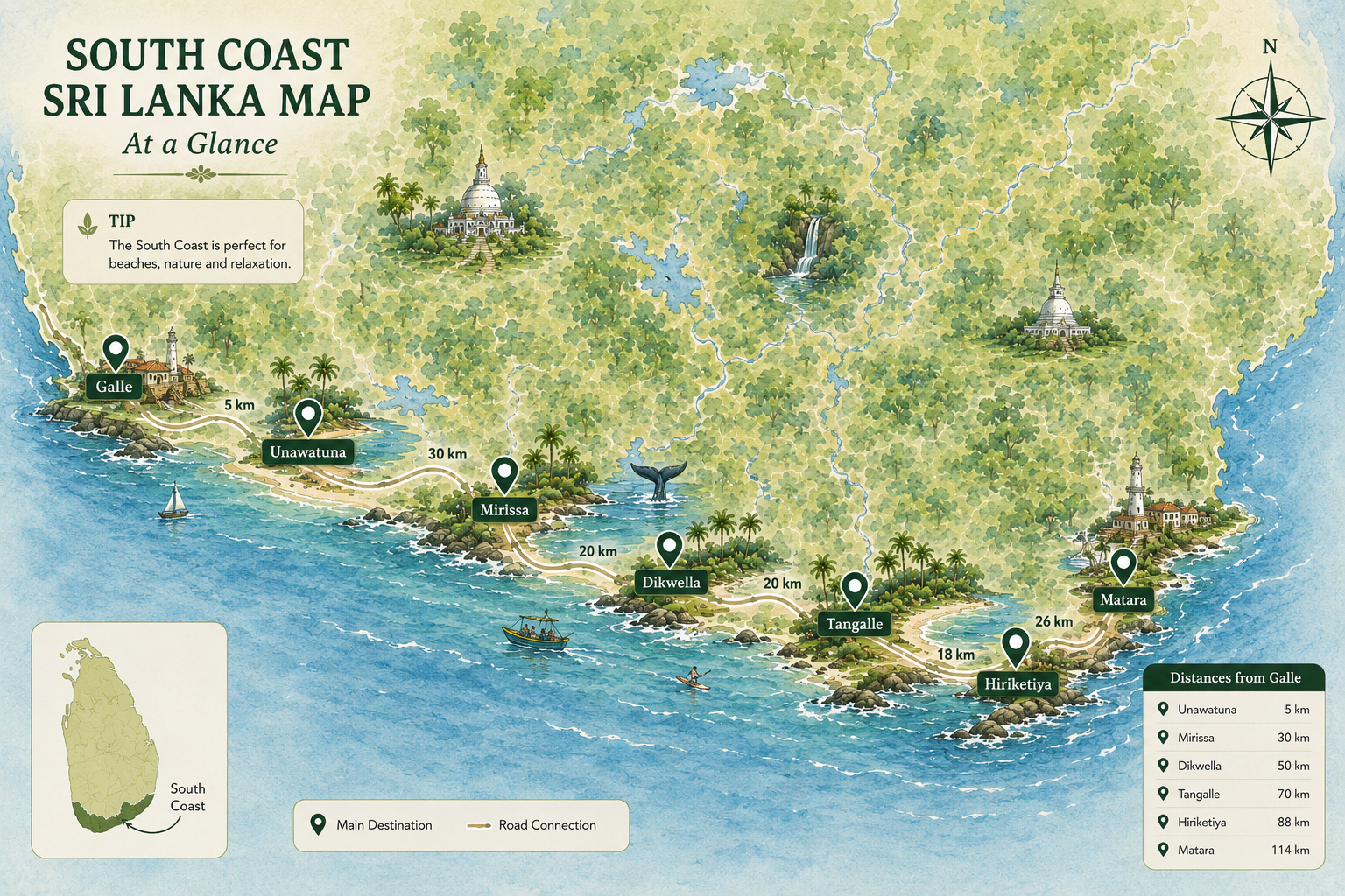 Sri Lanka South coast map