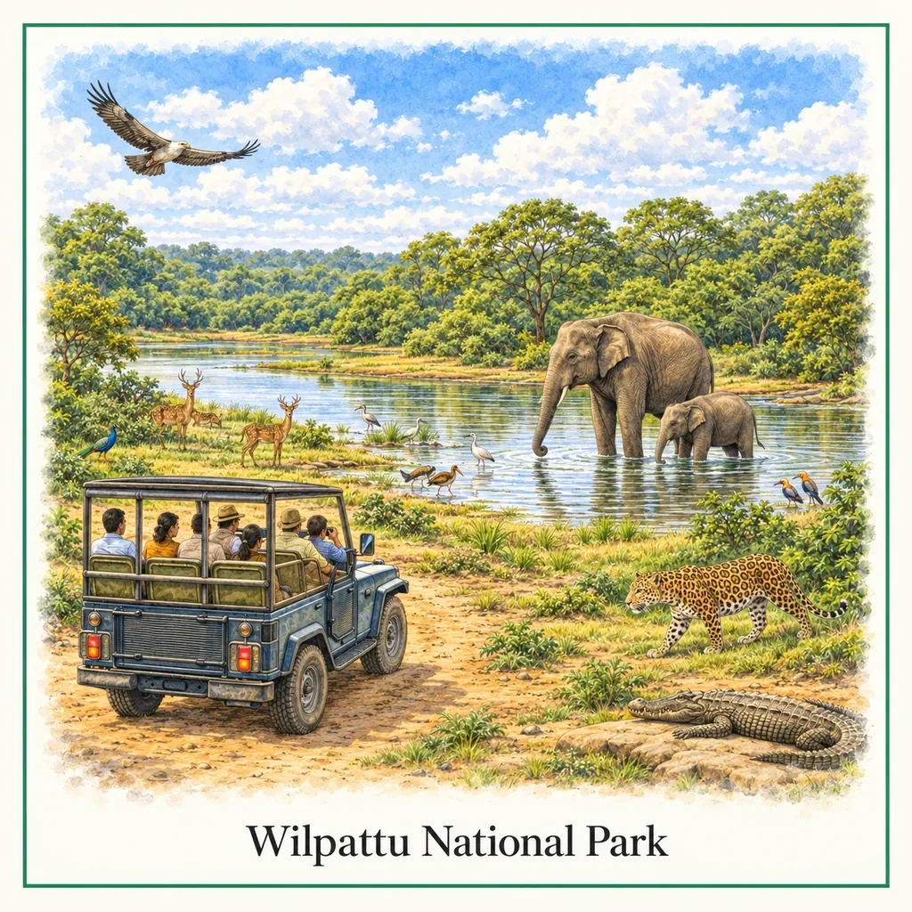 Watercolour postcard of Wilpattu NP