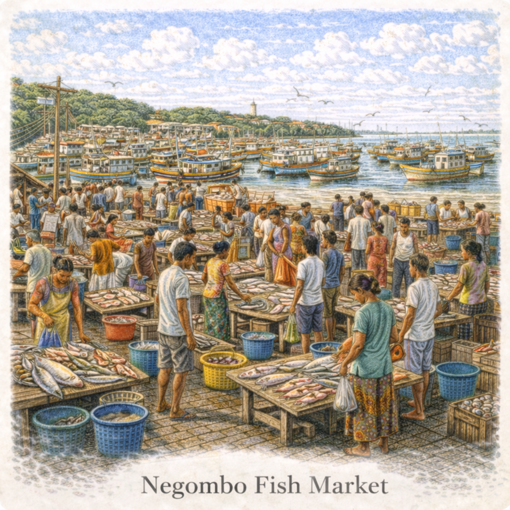 Negombo fish market Sri Lanka local fishermen fresh fish market morning