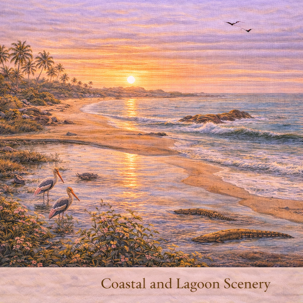 Yala National Park lagoon coast Sri Lanka wildlife birds crocodiles ocean scenery