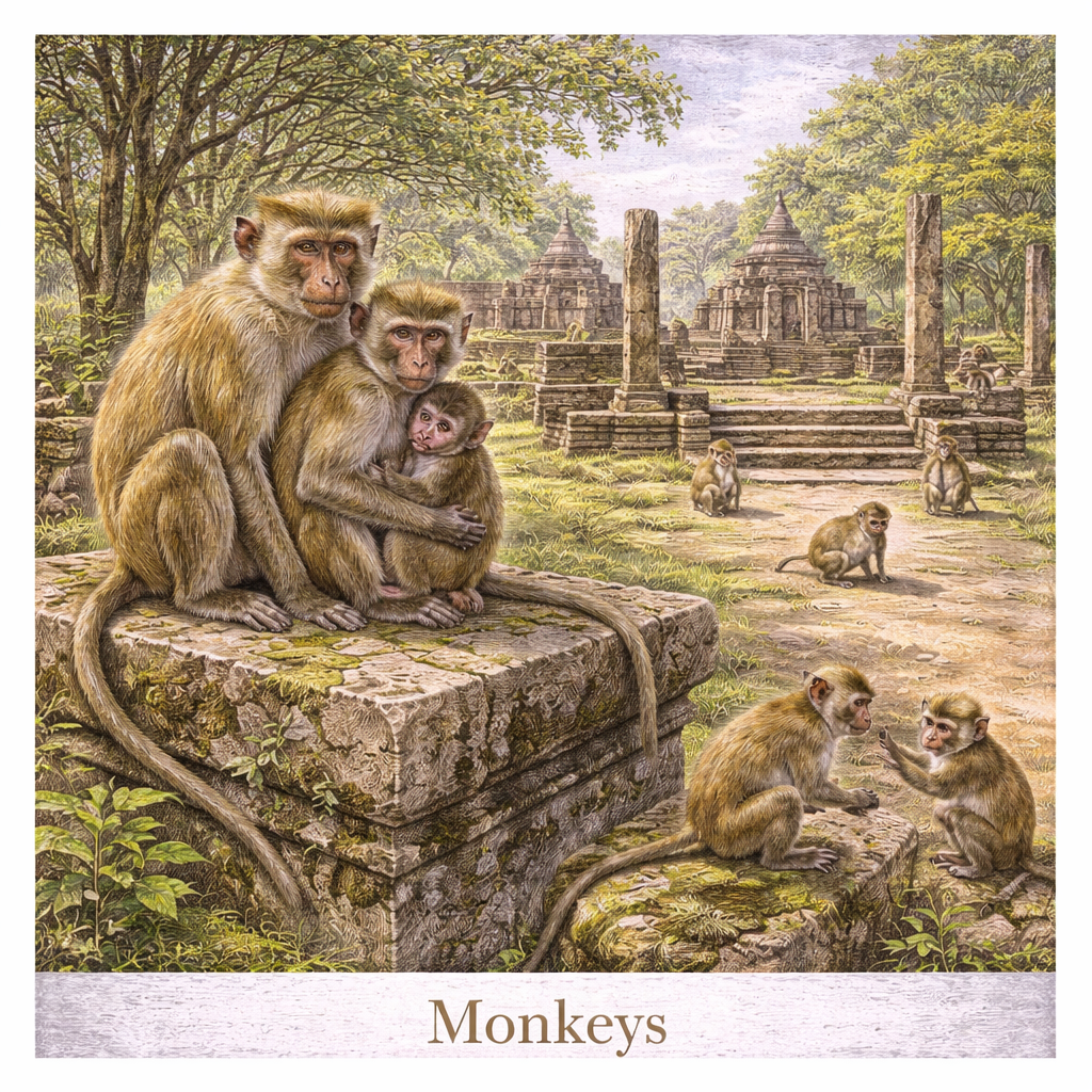 monkeys Polonnaruwa Sri Lanka wildlife ruins macaques ancient city