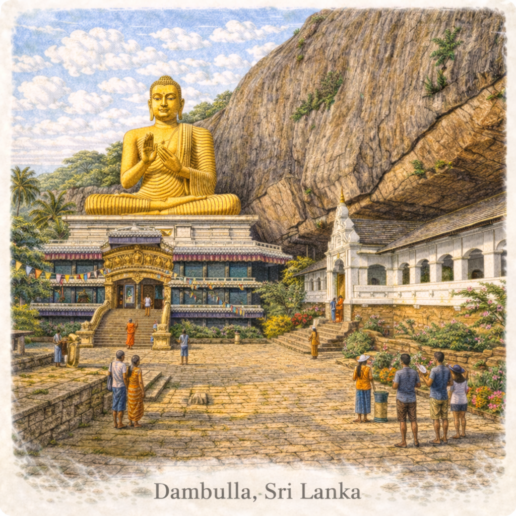 Dambulla cave temple Sri Lanka golden Buddha unesco heritage