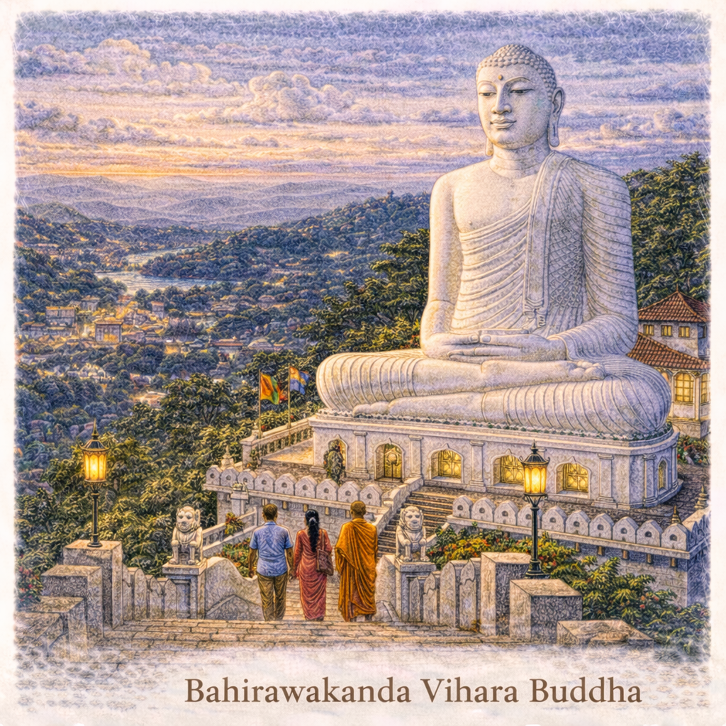 Bahirawakanda Vihara Buddha Kandy Sri Lanka giant Buddha statue hilltop temple viewpoint