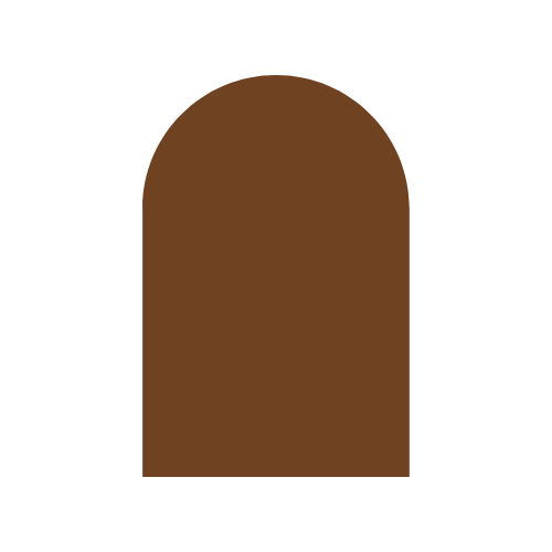 Brown door with rounded top and black frame.