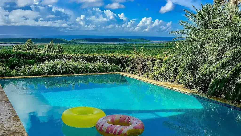 Swimming pool with ocean views.