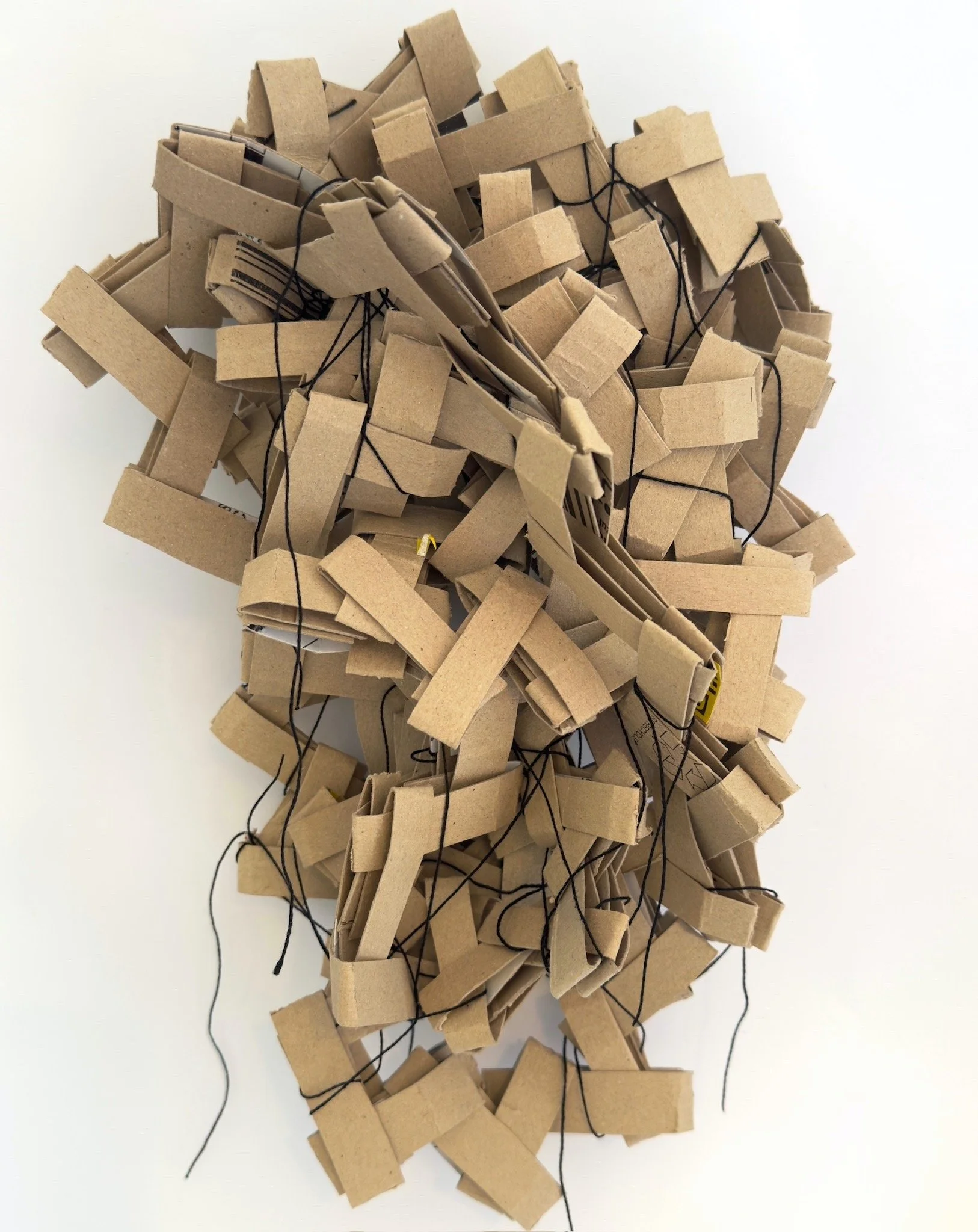 Networks & Engtanglements. May 2025 Amazon Packing, Thread. Exhibited at Undoings 2025, Sussex Contemporary, Newhaven. mage: Richard Beach