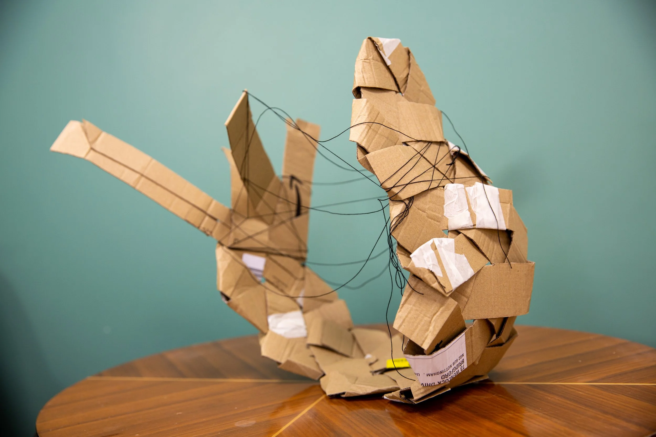 Netted. 2022. Cardboard,  thread. Nest Residency. Image: Dom Breadmore