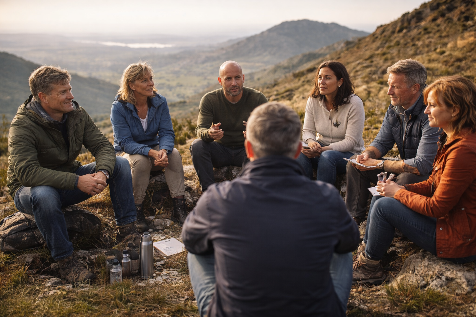 Four young women sitting together at a table in a cafe or coffee shop, smiling and engaging with their devices and each other.