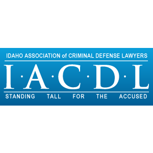 Logo of Idaho Association of Criminal Defense Lawyers with blue background and white text.