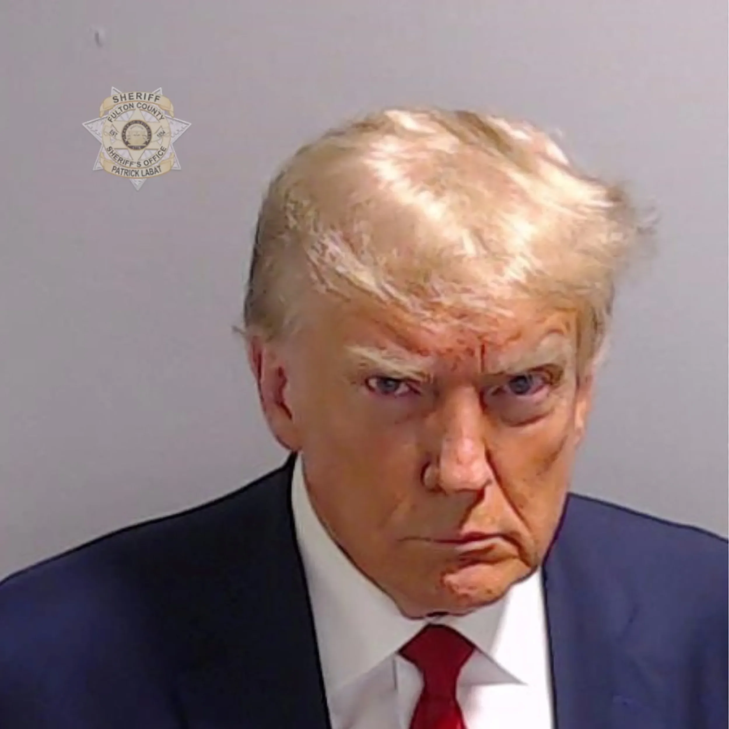 Mug shot of Donald Trump after his arrest.