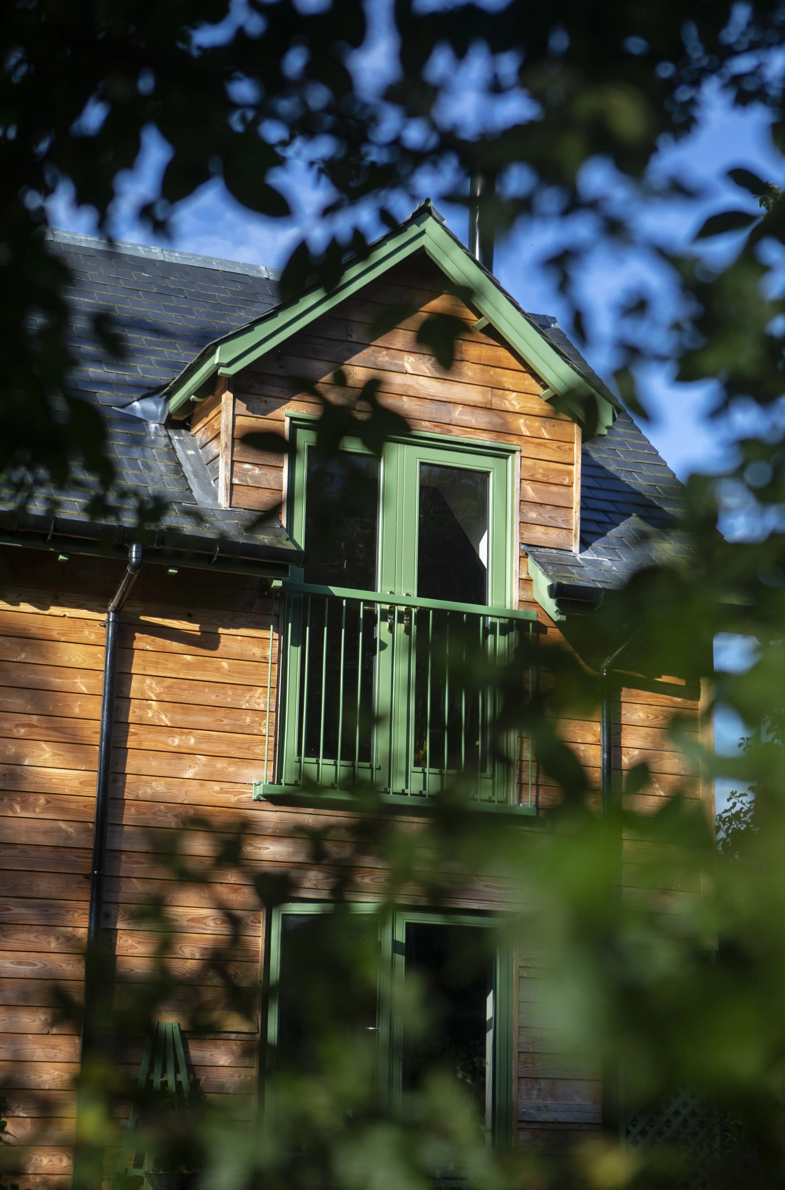 Tully Beg House, a dormer window obscured by leaves.