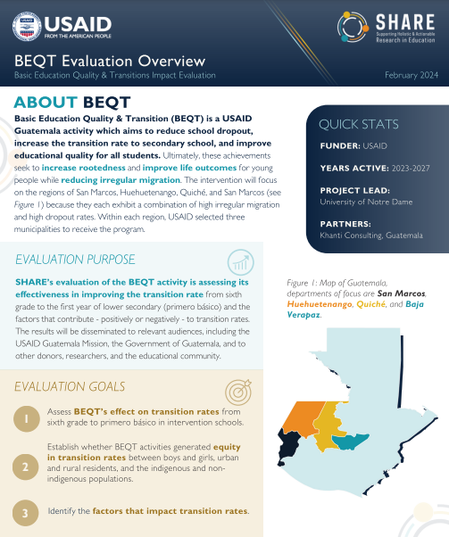 BEQT Evaluation Overview: Basic Education Quality &amp; Transitions Impact Evaluation