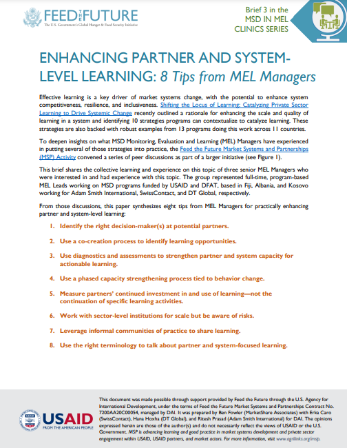 Enhancing Partner and Systems-Level Learning: 8 Tips from MEL Managers