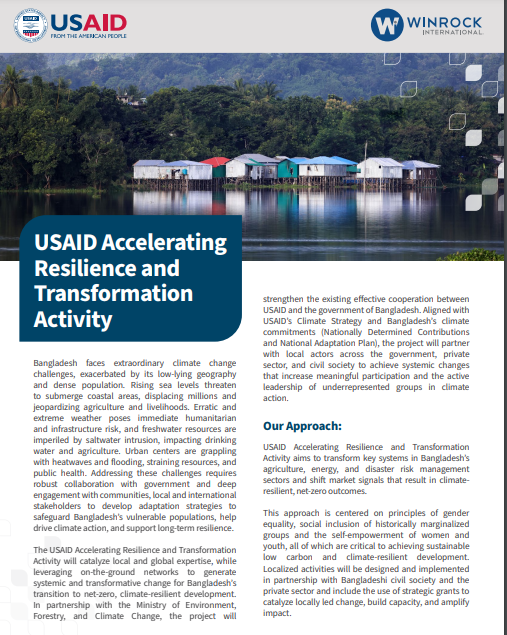 USAID Accelerating Resilience and Transformation Activity — Bangladesh