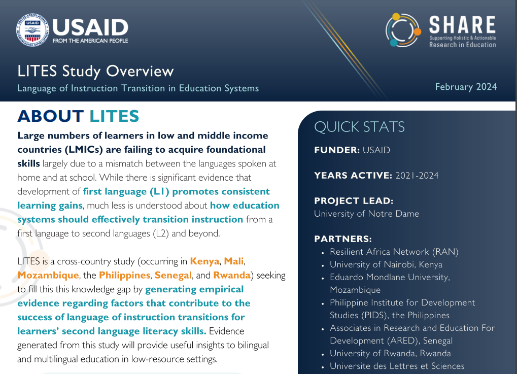 LITES Study Overview: Language of Instruction Transition in Education Systems