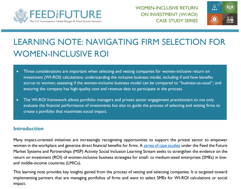 Learning Note: Navigating Firm Selection for Women-Inclusive ROI