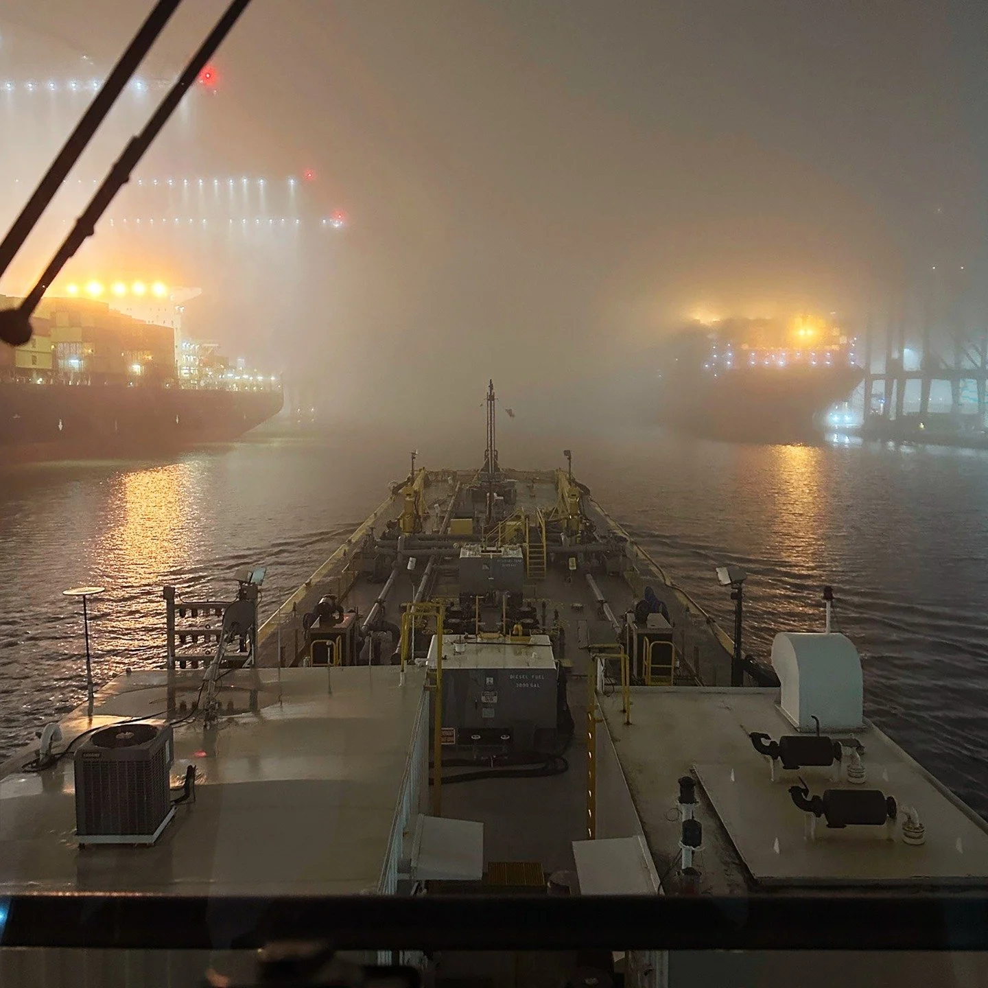Pushing through the fog in in the northeast. [Photo by Monte Cross IV] #TheVaneBrothersCompany #Tugboat #Barge