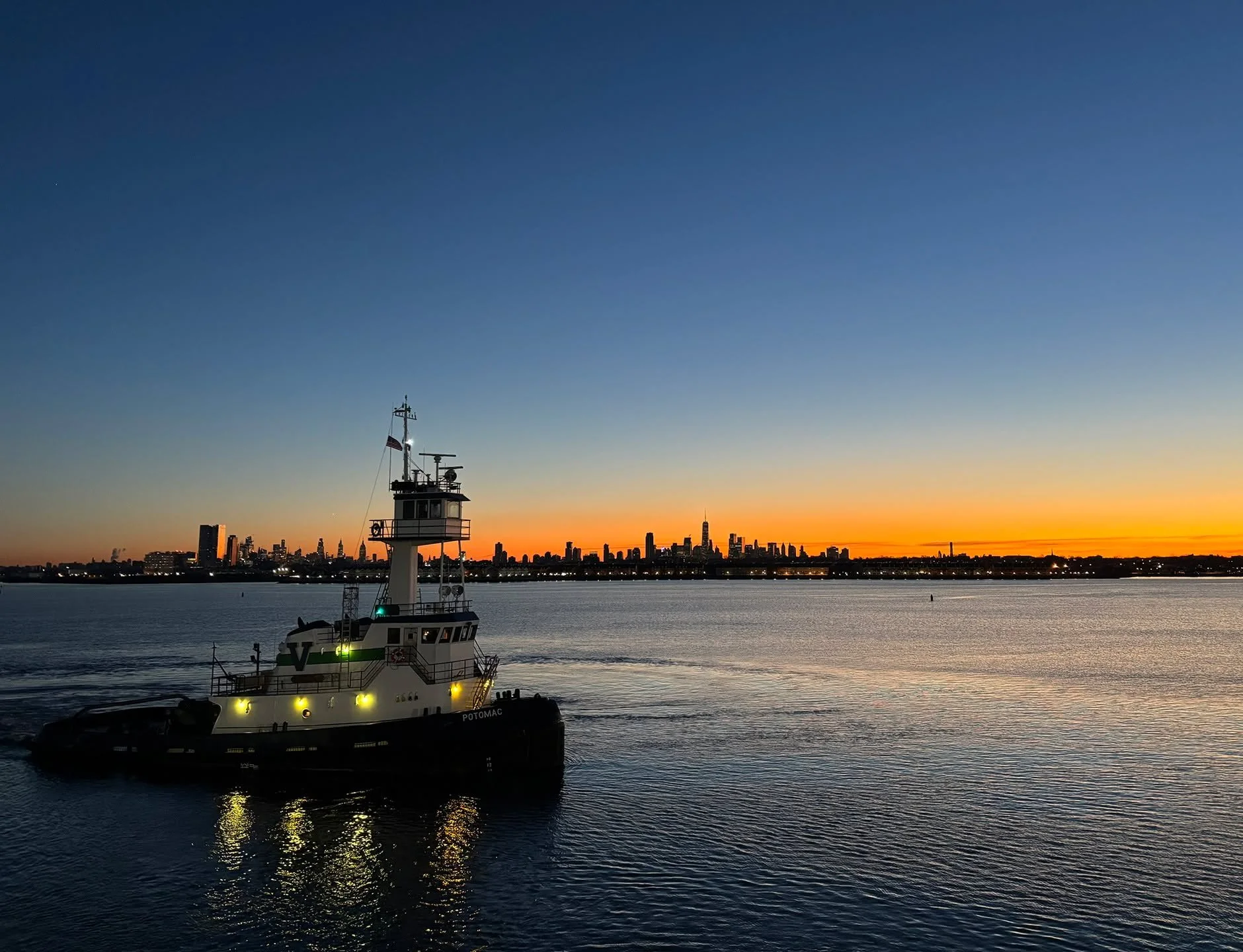 A peaceful moment for the tug POTOMAC. [Photo by Matthew Young] #TheVaneBrothersCompany #Tugboat #Potomac