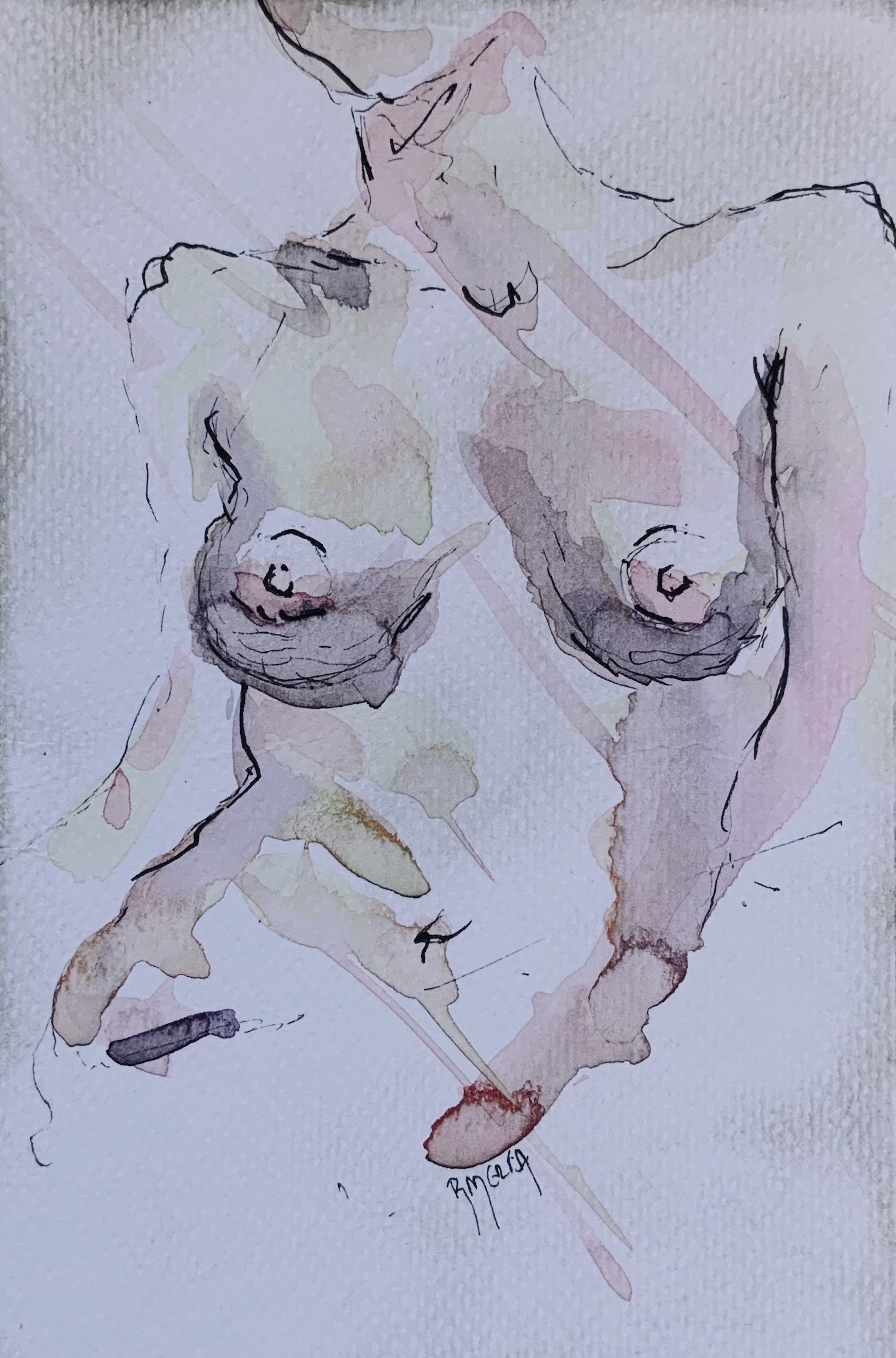 Torso Study II - Original, watercolour and ink pen