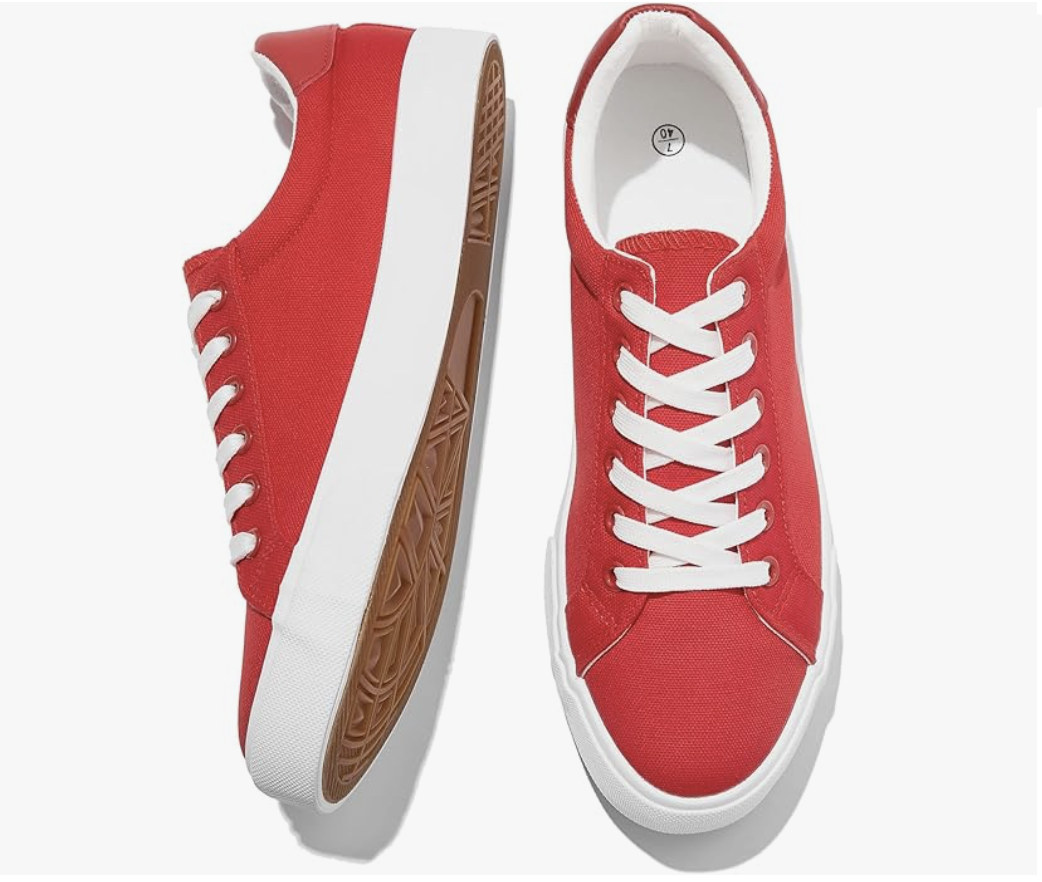 Mens Canvas Shoes White Red Sneakers