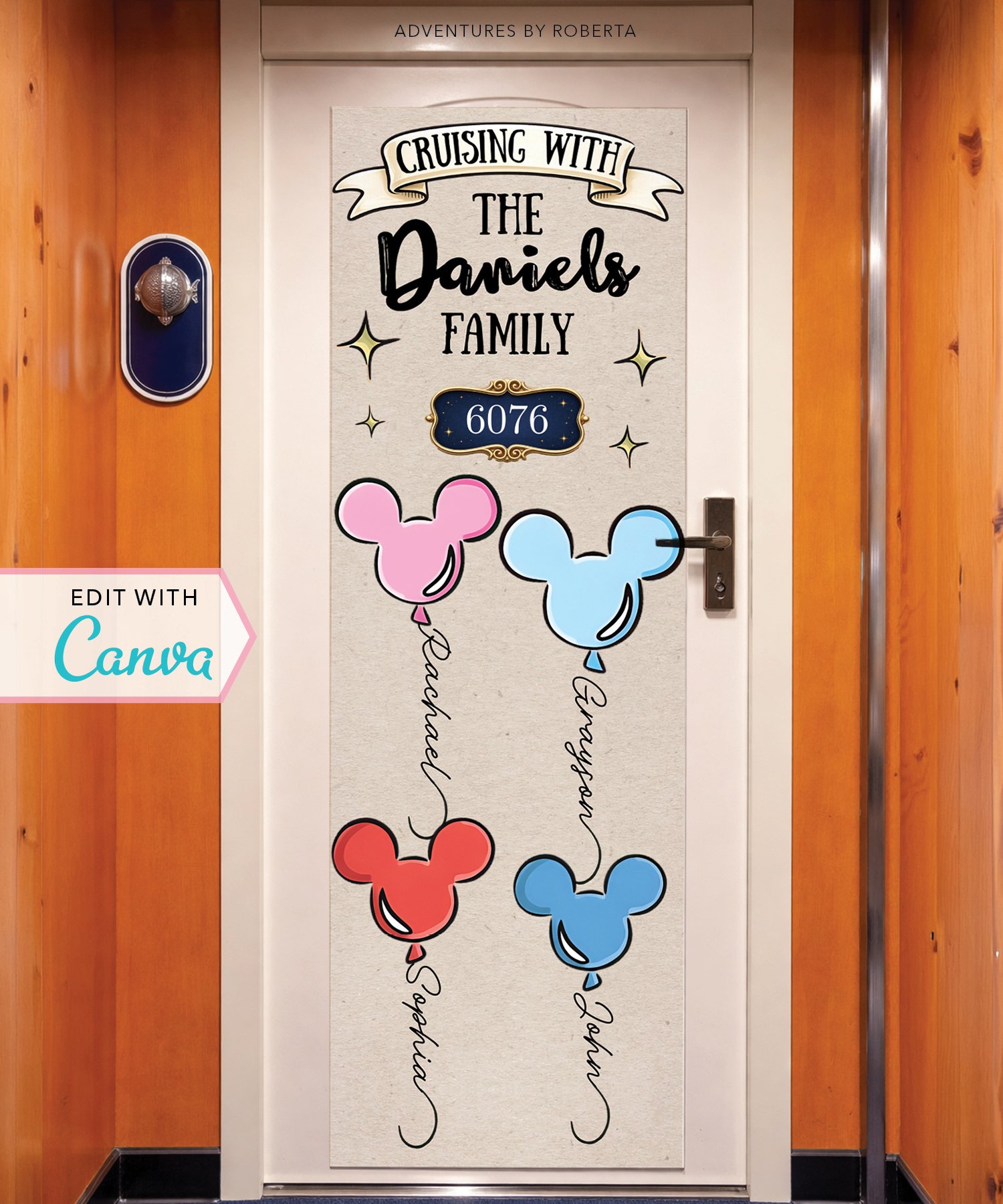 Cruise Door Banner Template - Name Balloons
