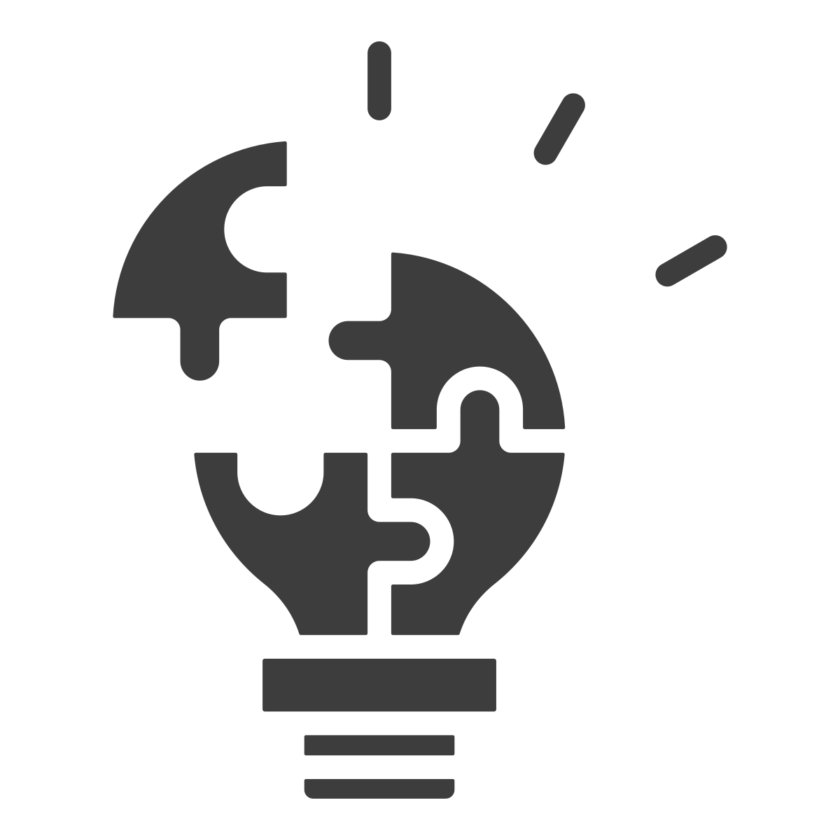 A graphic illustration of a light bulb with puzzle pieces inside, symbolizing ideas and problem solving.