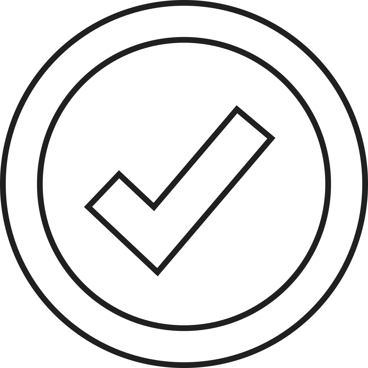 Black checkmark icon inside a circle.
