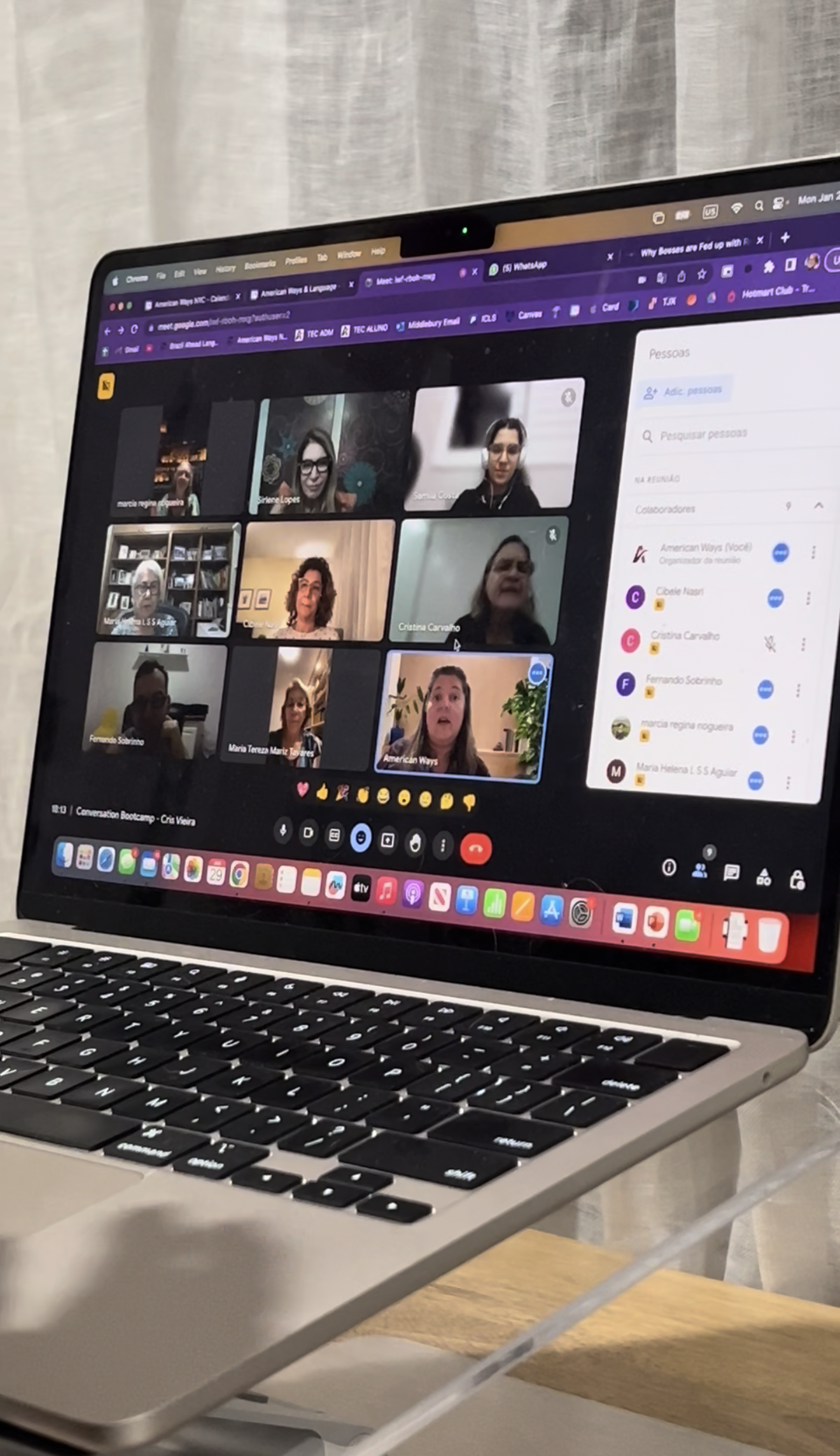 Laptop screen showing Cris Vieira English conversation group